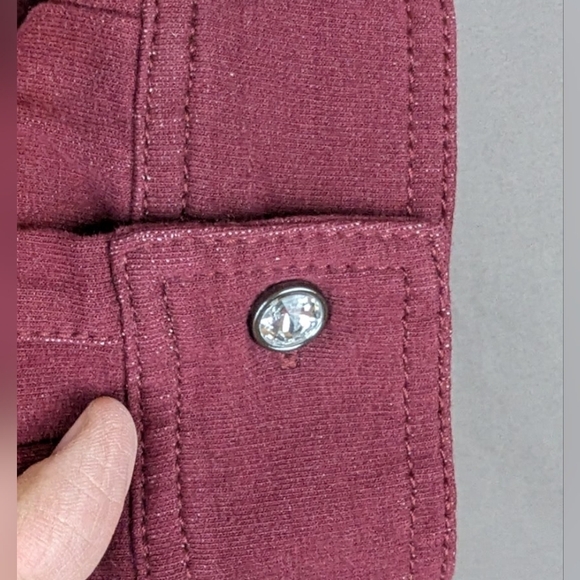 Dream Jeannes by Quacker Factory burgundy medium button up sequined - Picture 10 of 14
